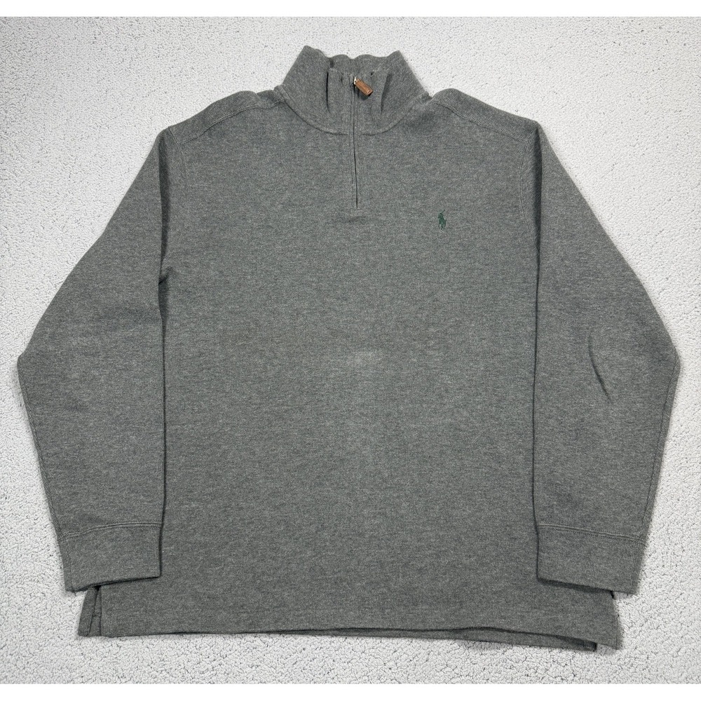 Polo By Ralph Lauren Sweater Mens XL Gray Cotton 1/4 Zip Mock Neck Pullover